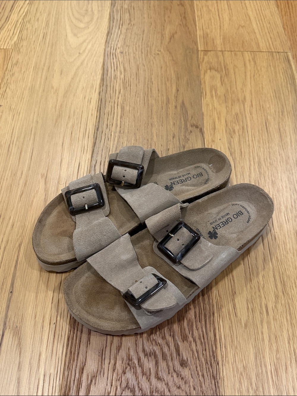 Bio Green Double strap slide sandals large buckles Birkenstock-style EU 40